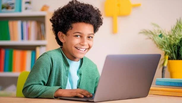 A boy at his laptop during a lesson